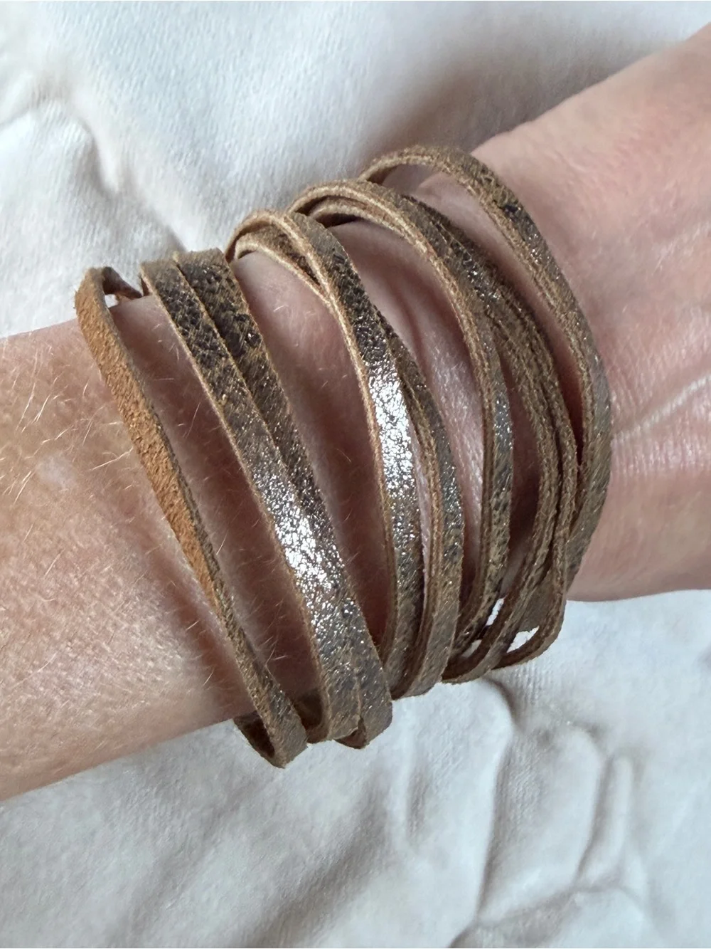 Multi-Strand Brown Suede Bracelet with Metallic Accent